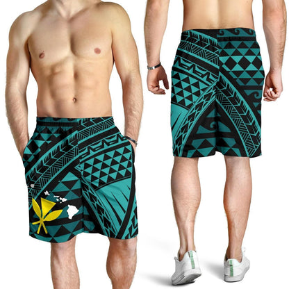 Hawaii Men Short Blue Hawaiian Tribal Seamless Pattern