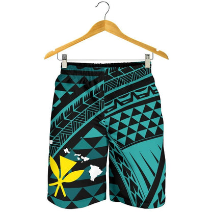 Hawaii Men Short Blue Hawaiian Tribal Seamless Pattern