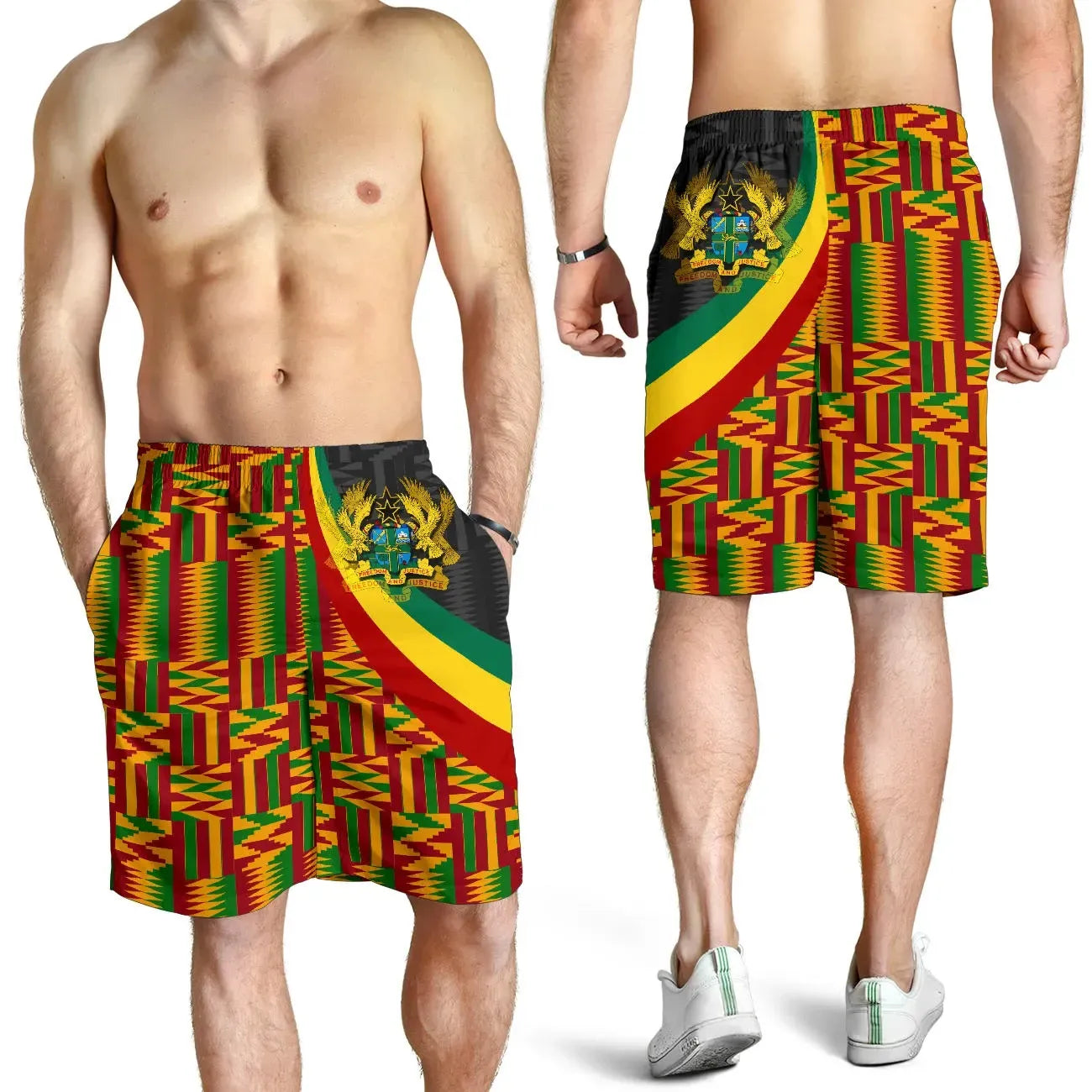 Ghana Men's Shorts Ghana Coat Of Arms and Kente Patterns