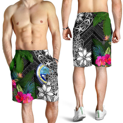 Federated States of Micronesia Men Shorts Turtle Plumeria Banana Leaf
