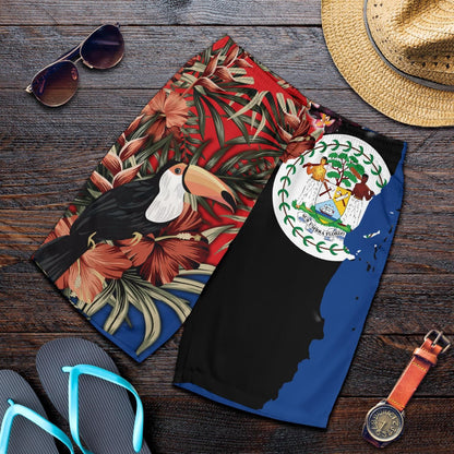 Belize Men's Short Belize National Flag with Toucan and Black Orchid Bn19
