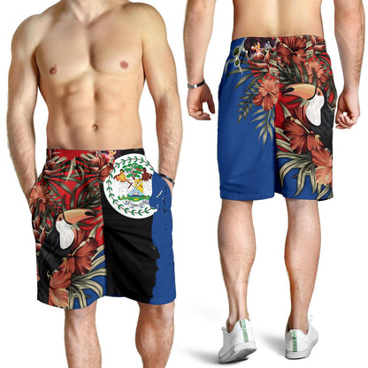 Belize Men's Short Belize National Flag with Toucan and Black Orchid Bn19