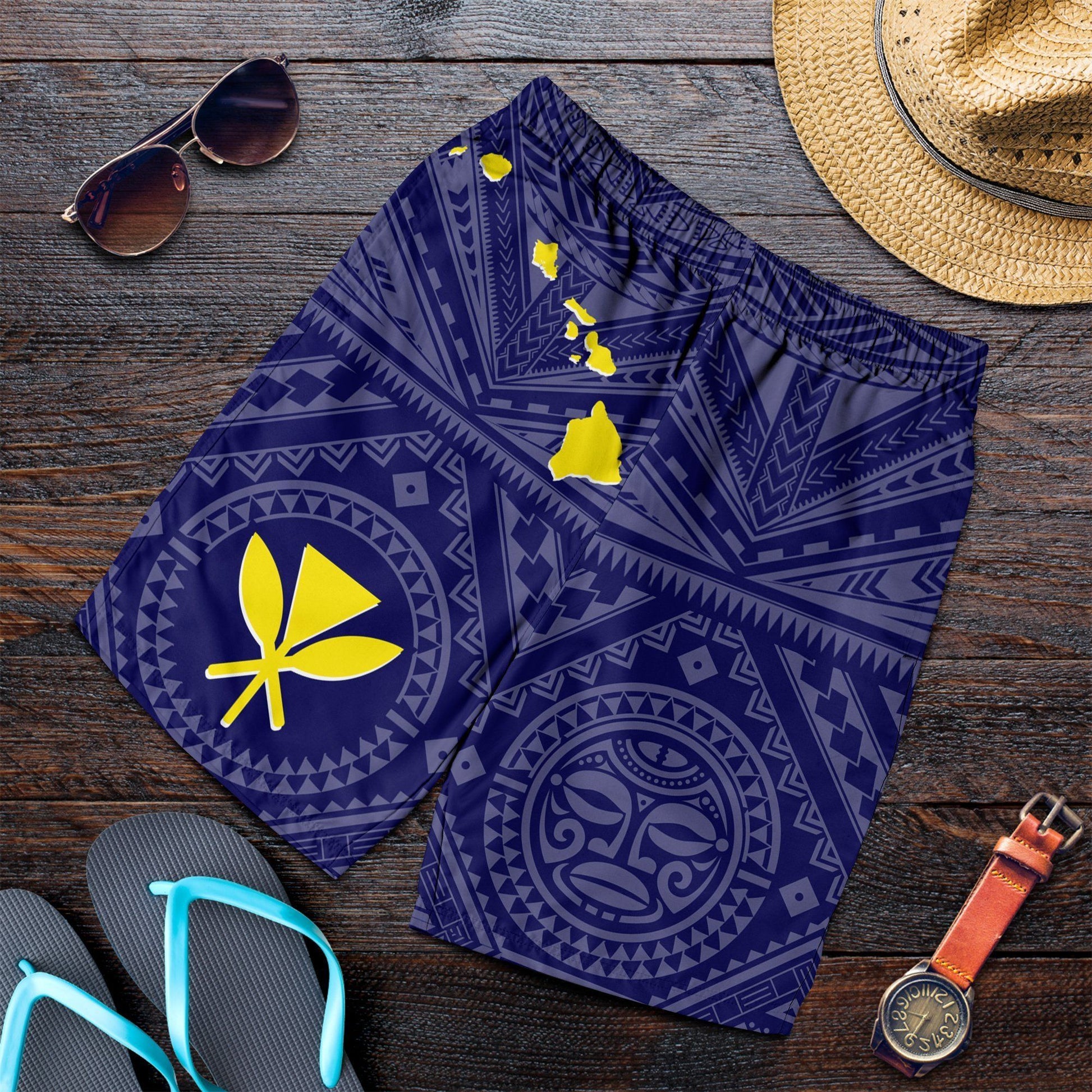 Hawaii Men's Short Hawaii Kanaka Maoli And Map Blue