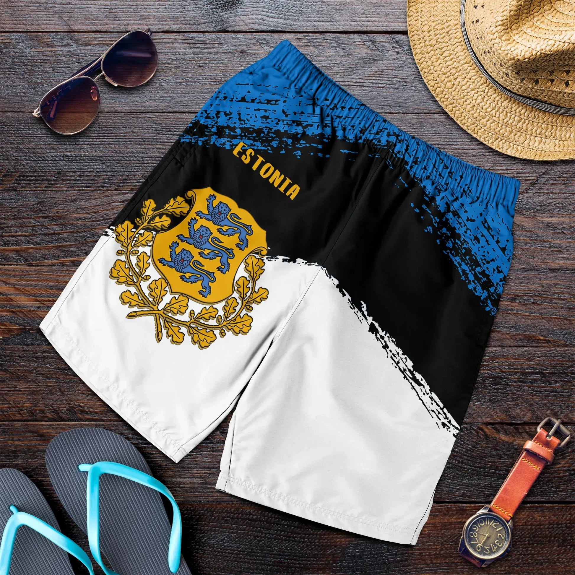 Estonia Men's Short Coat Of Arms And Flag Color
