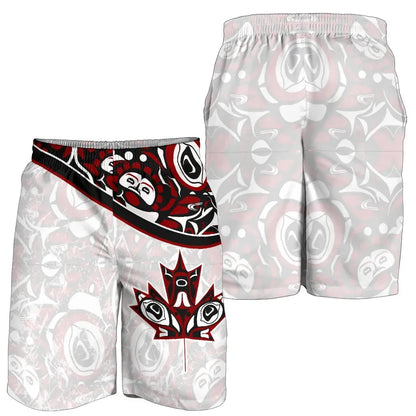 Canada Day All Over Print Men's Shorts Haida Maple Leaf Style Tattoo White
