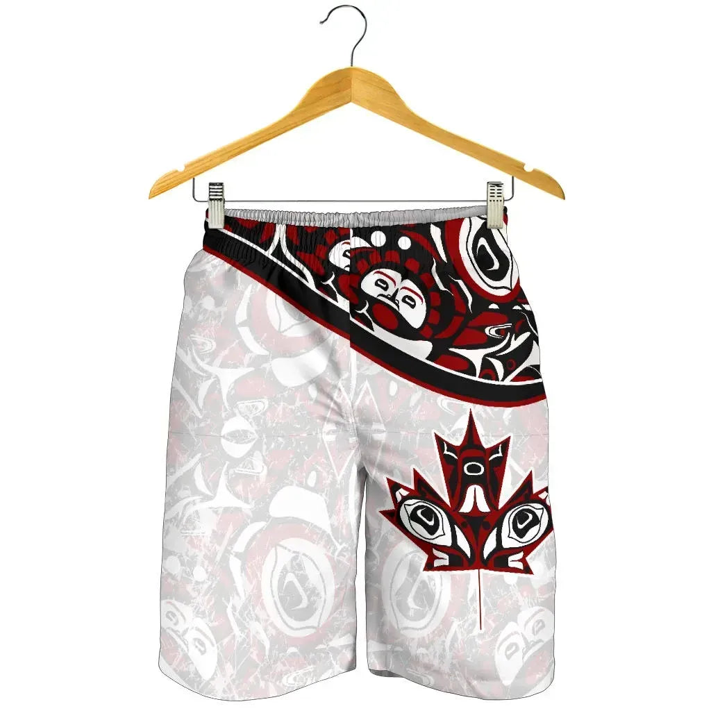 Canada Day All Over Print Men's Shorts Haida Maple Leaf Style Tattoo White