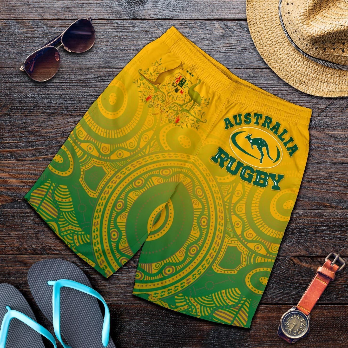 Australia Aboriginal Men's Shorts Australia Rugby and Coat Of Arms