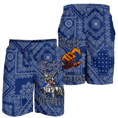 Crips Gang Bulldog Men's Shorts Blue Paisley