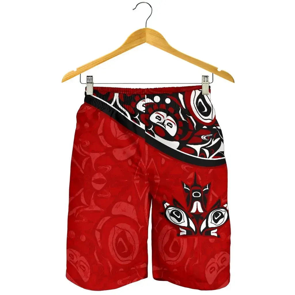 Canada Day All Over Print Men's Shorts Haida Maple Leaf Style Tattoo Red