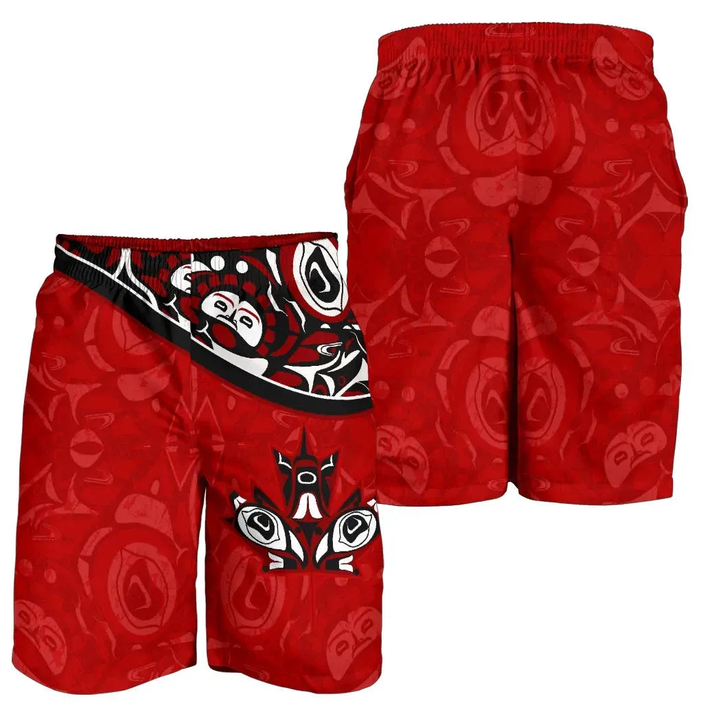 Canada Day All Over Print Men's Shorts Haida Maple Leaf Style Tattoo Red