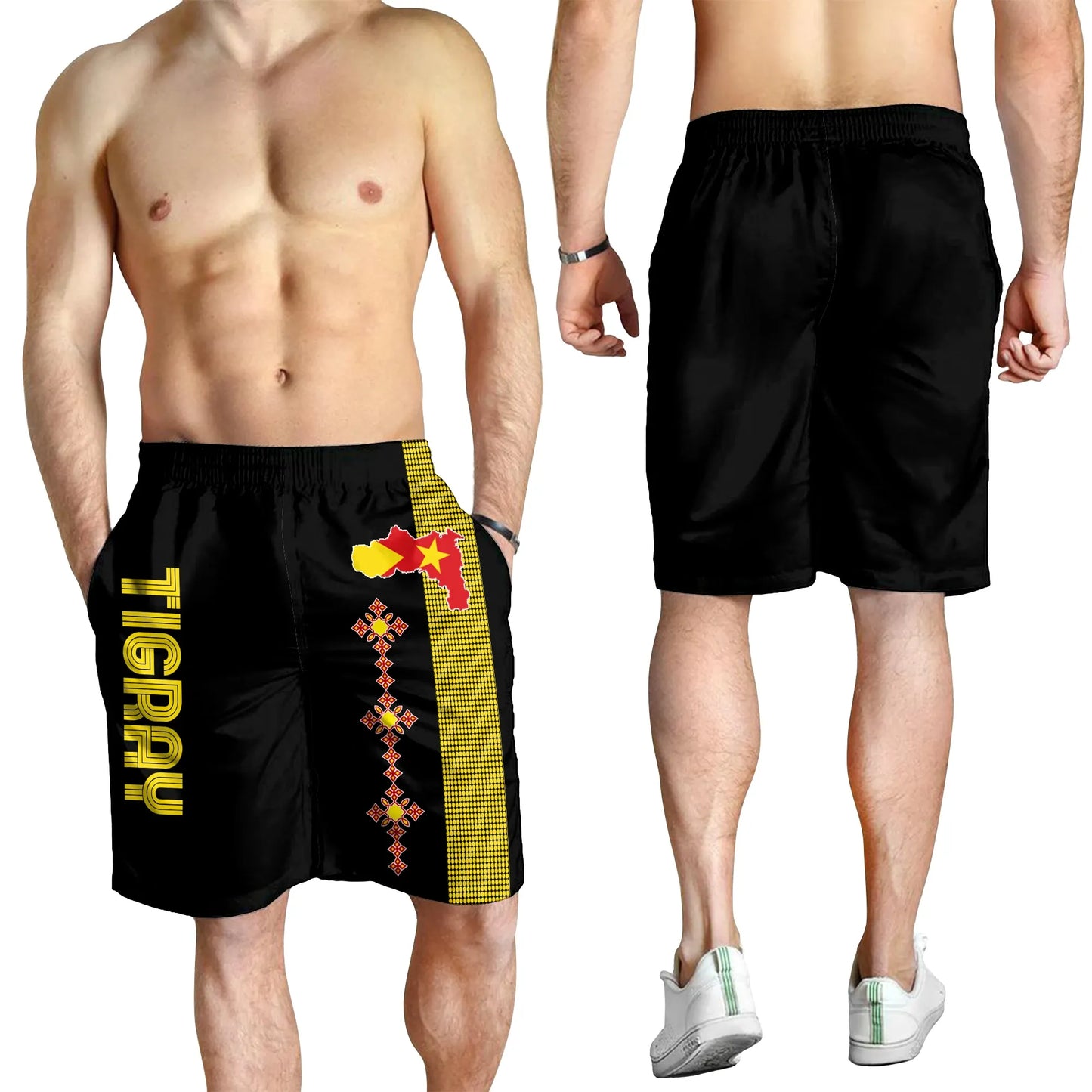 Tigray Short Tigray Round Pattern Flag Men Black