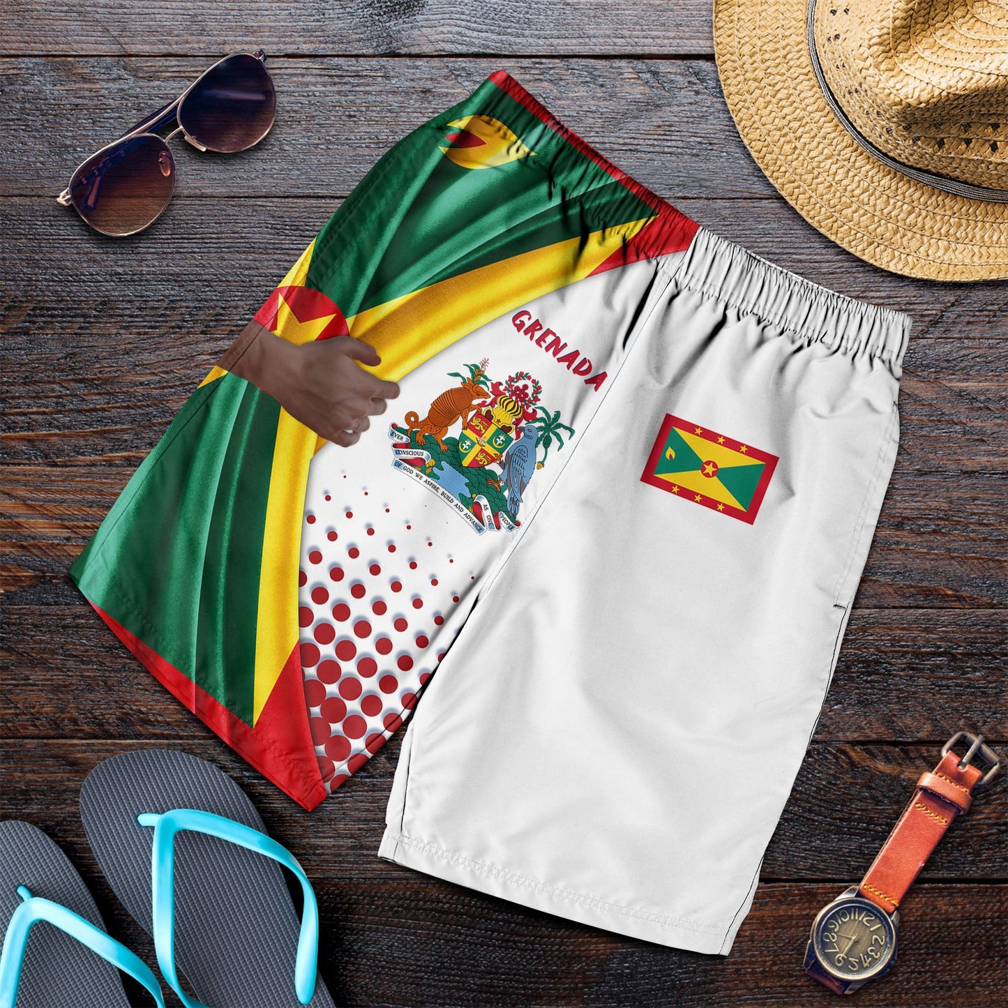 Grenada Men's Short Grenada Flag And Coat Of Arms