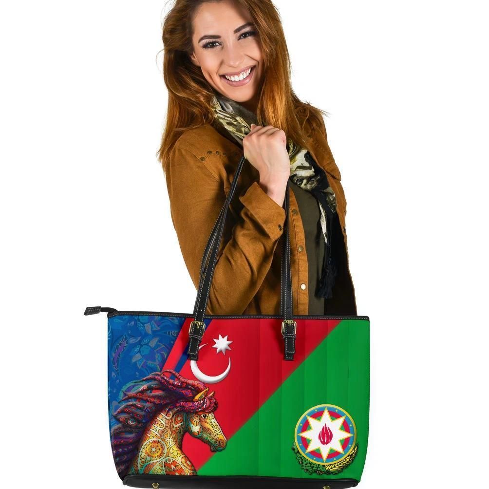 Azerbaijan Pride And Heritage Large Leather Tote Bag Happy Independence Day