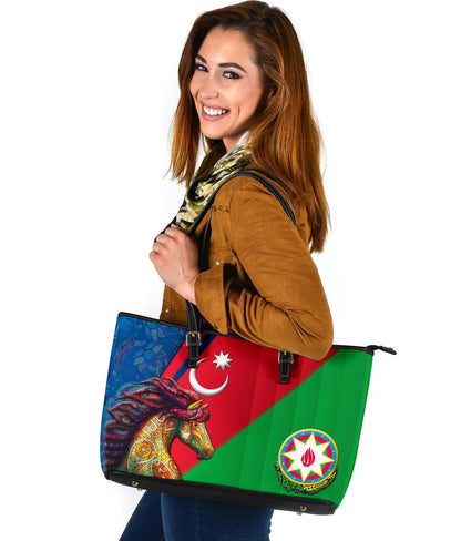 Azerbaijan Pride And Heritage Large Leather Tote Bag Happy Independence Day