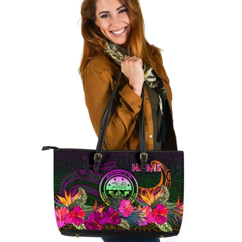 Federated States Of Micronesia Personalised Leather Tote Bag Summer Hibiscus