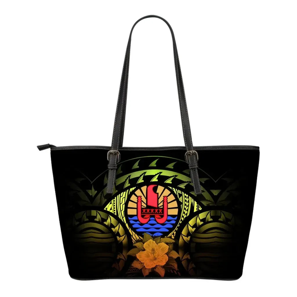 Tahiti Reggae Hibiscus Leather Tote Bag