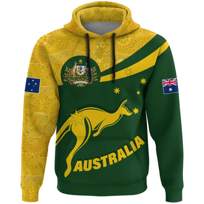 Australia Hoodie, Australia Round Kangaroo Aboriginal Green