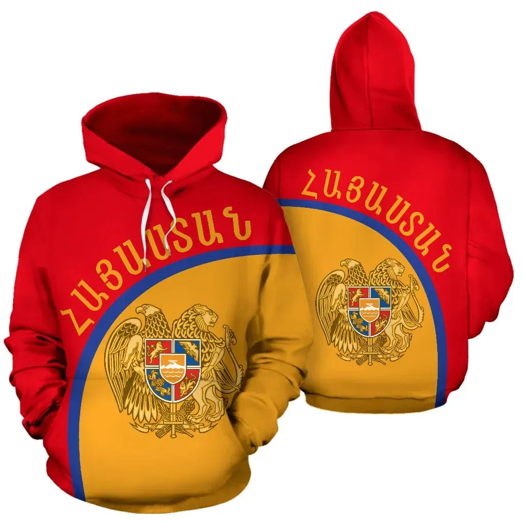 Armenia Hoodie National Color Armenia Coat Of Arms Curve Style Printed Zip Hoodie
