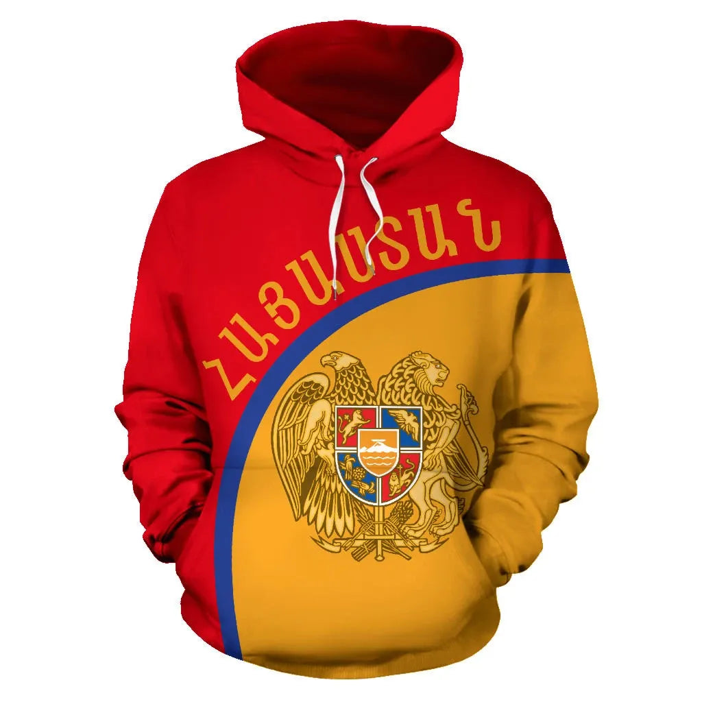 Armenia Hoodie National Color Armenia Coat Of Arms Curve Style Printed Zip Hoodie