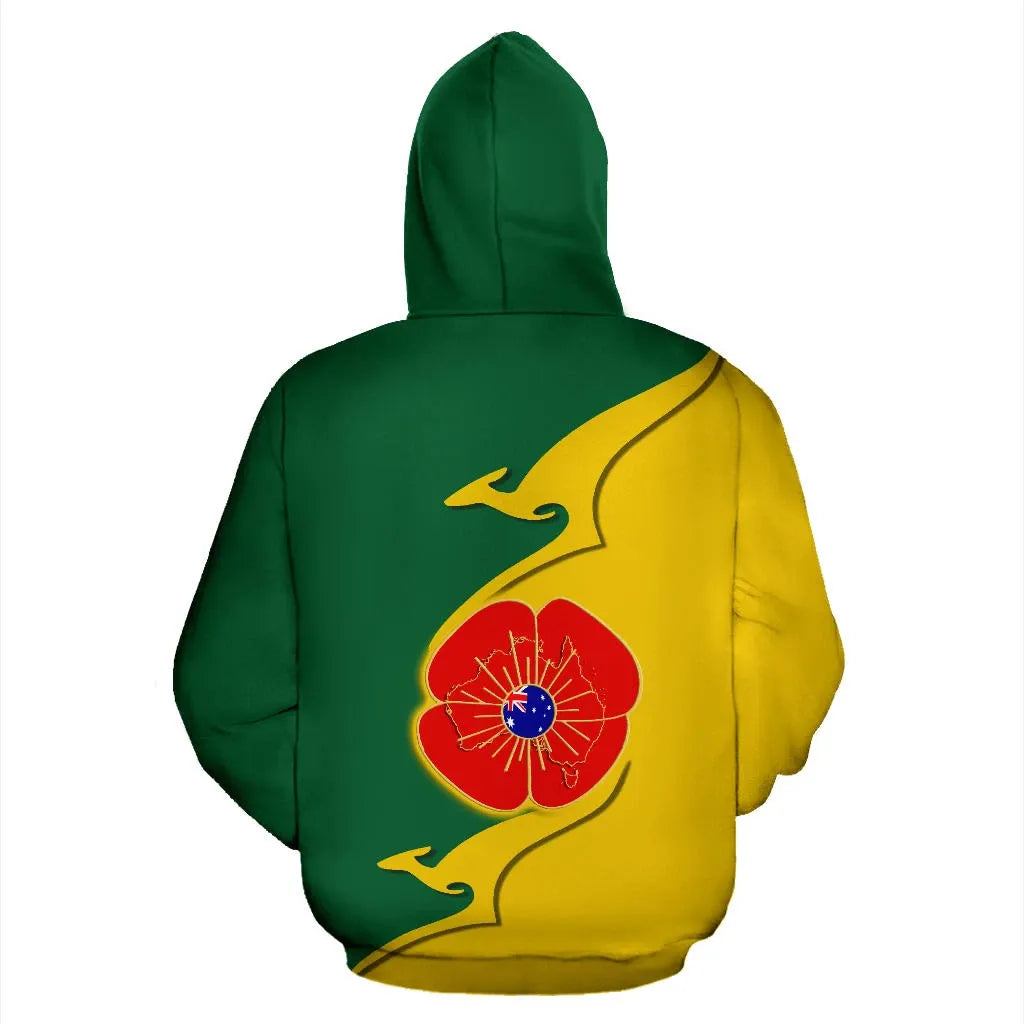 Australia Anzac Hoodie Lest We Forget Poppy Map Kangaroo