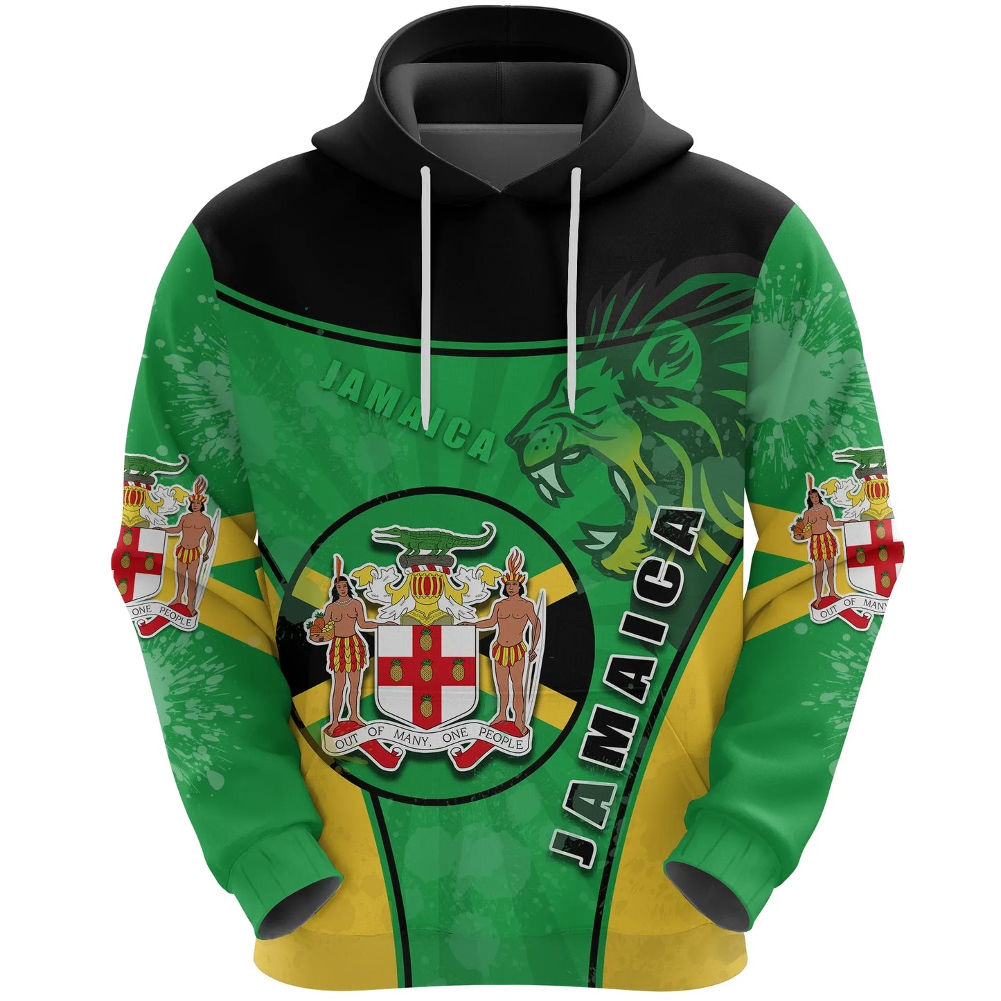 Jamaica Lion Hoodie Circle Stripes Flag Version