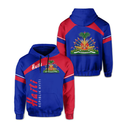 Haiti Hoodie Vera Style Haiti Coat Of Arms Printed Blue Hoodie