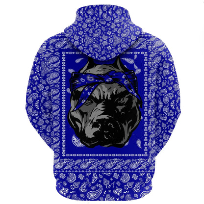 Crips Gang Bulldog Hoodie Blue Paisley Pattern Zip Hoodie