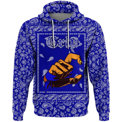 Crips Gang Bulldog Hoodie Blue Paisley Pattern Zip Hoodie