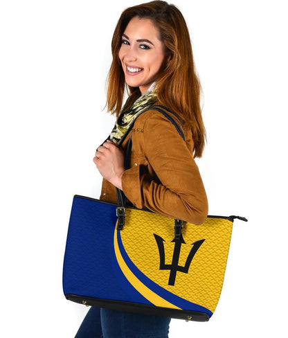 Barbados Large Leather Tote Bag Barbados Coat Of Arms And Flag Color