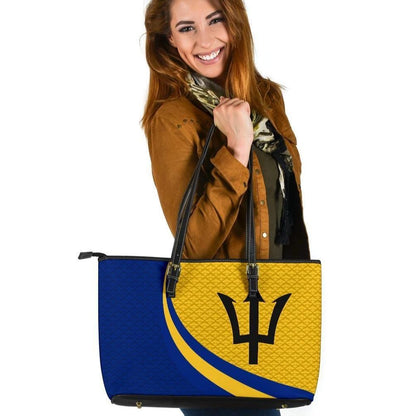 Barbados Large Leather Tote Bag Barbados Coat Of Arms And Flag Color