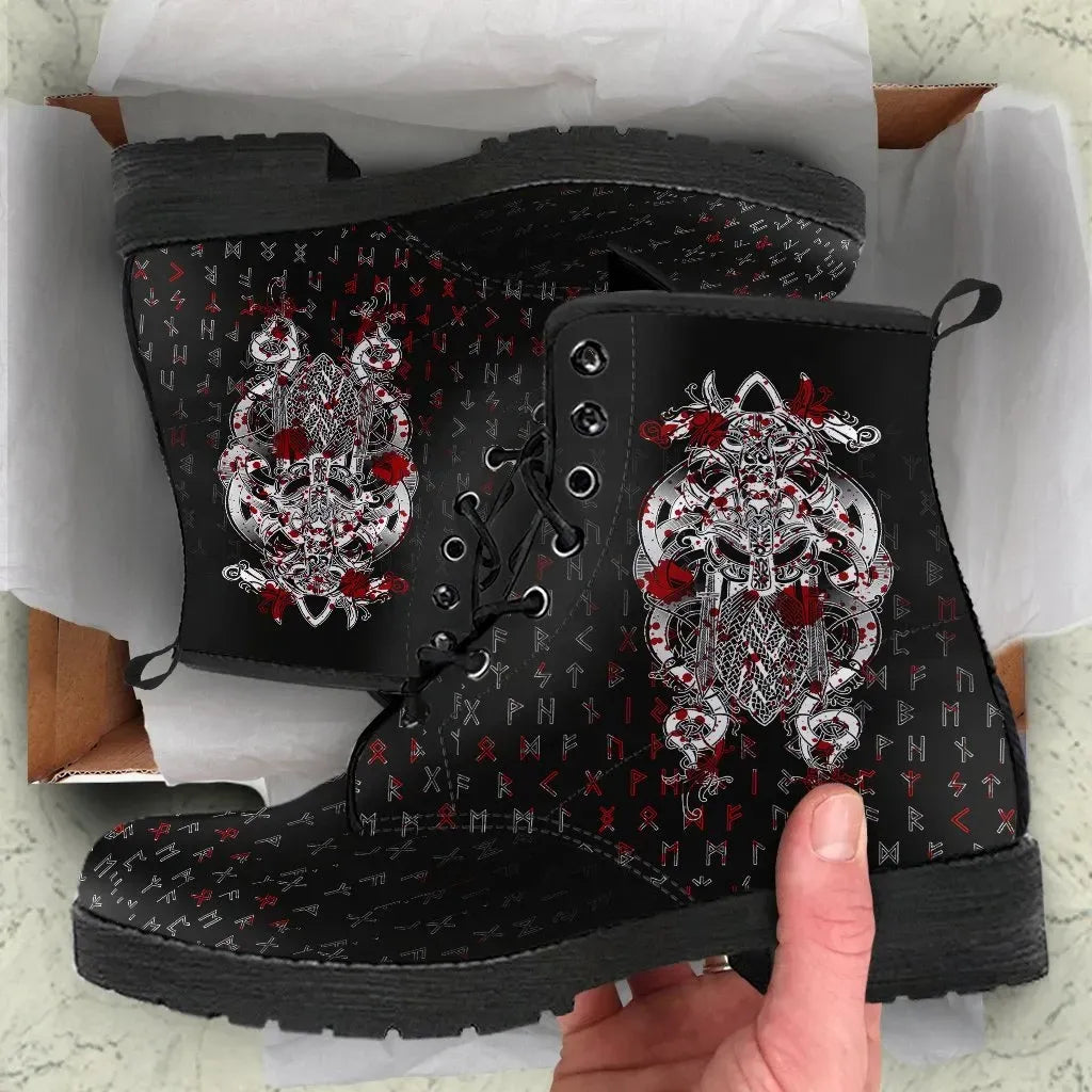 Fenrir & Tyr Tattoo Blood Leather Boots