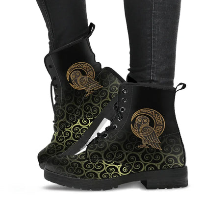 Leather Boots Owl Celtic On Triskels Background