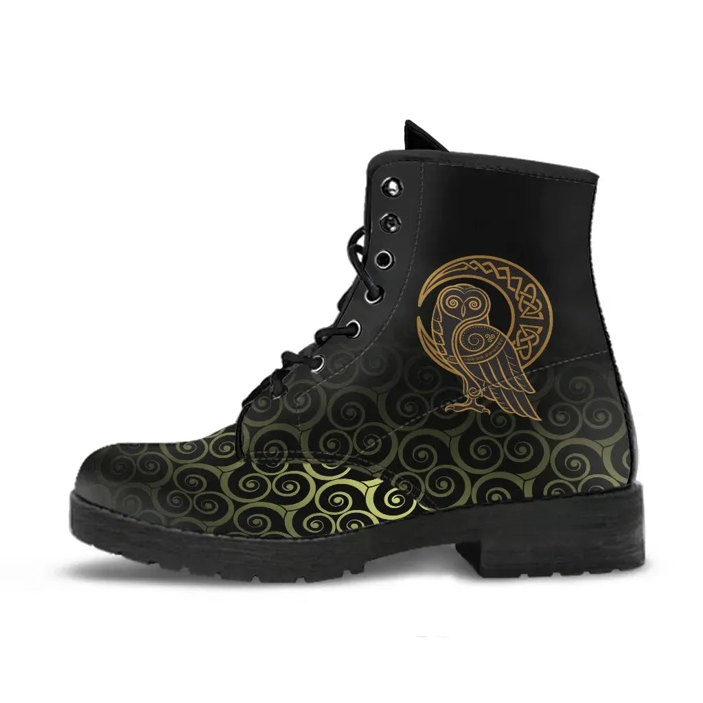 Leather Boots Owl Celtic On Triskels Background