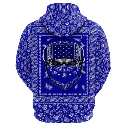 Crips Gang Skull Hoodie Blue Paisley Pattern Zip Hoodie