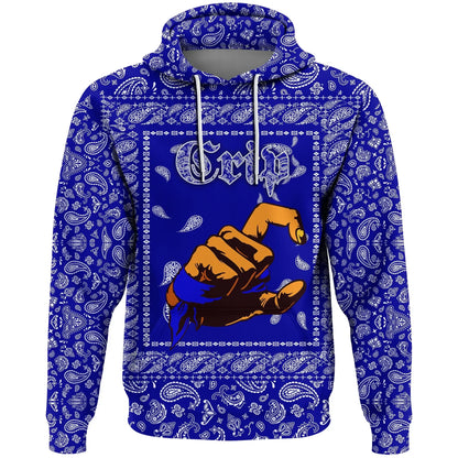 Crips Gang Skull Hoodie Blue Paisley Pattern Zip Hoodie