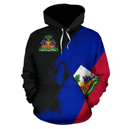 Haiti Special Grunge Flag Pullover Hoodie