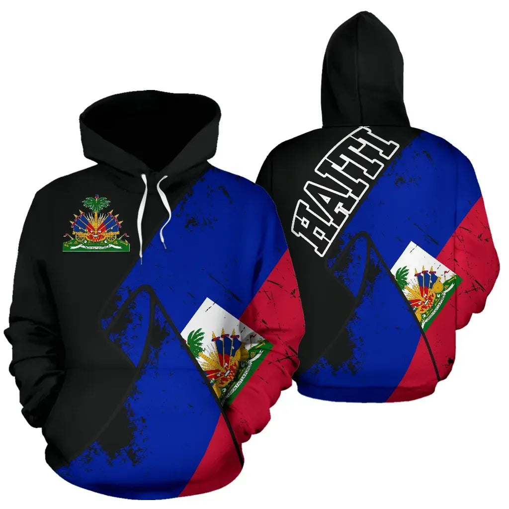 Haiti Special Grunge Flag Pullover Hoodie