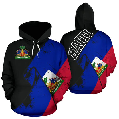 Haiti Special Grunge Flag Pullover Hoodie