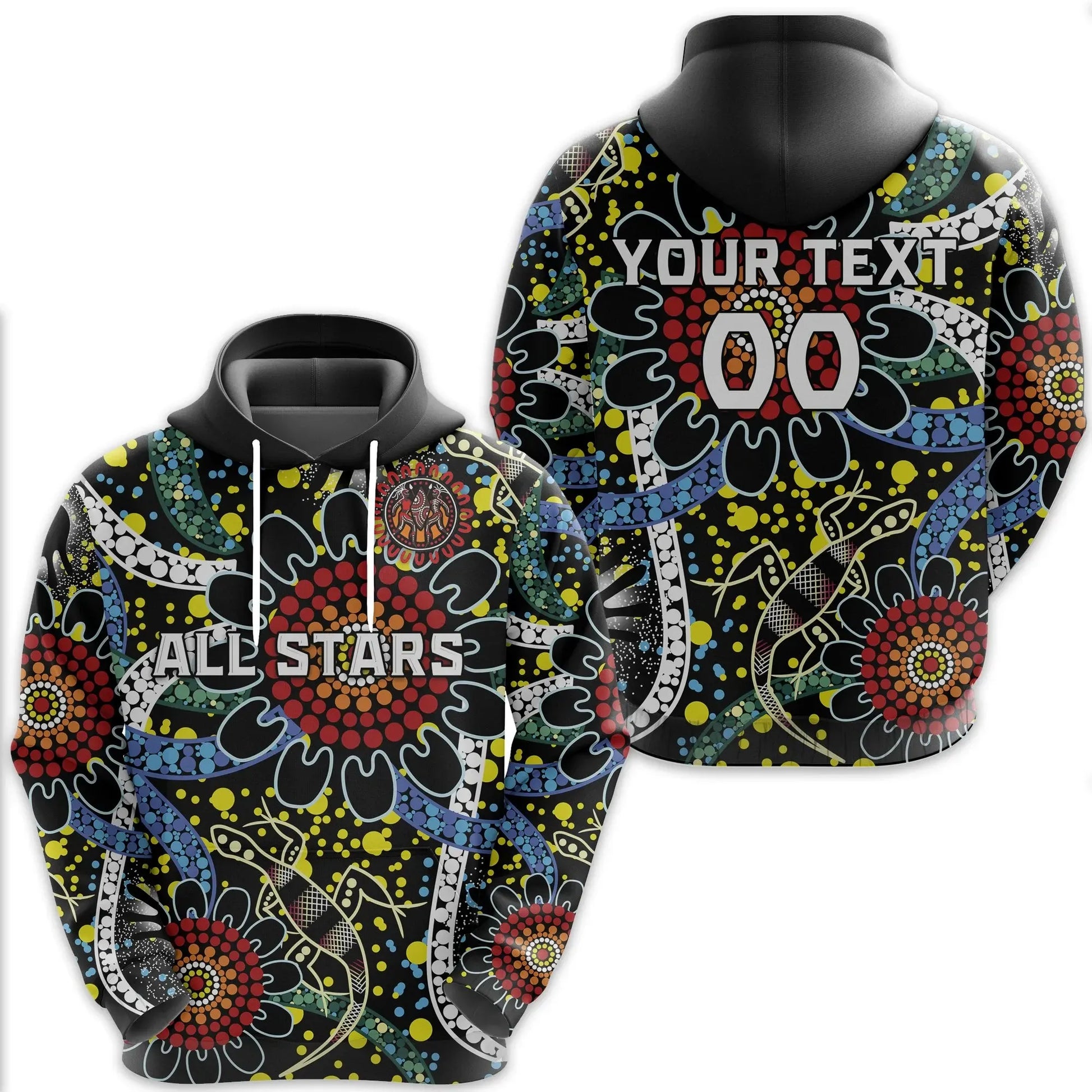 Custom Personalised Australia Indigenous Rugby Hoodie All Stars Sporty Style, Custom Text And Number