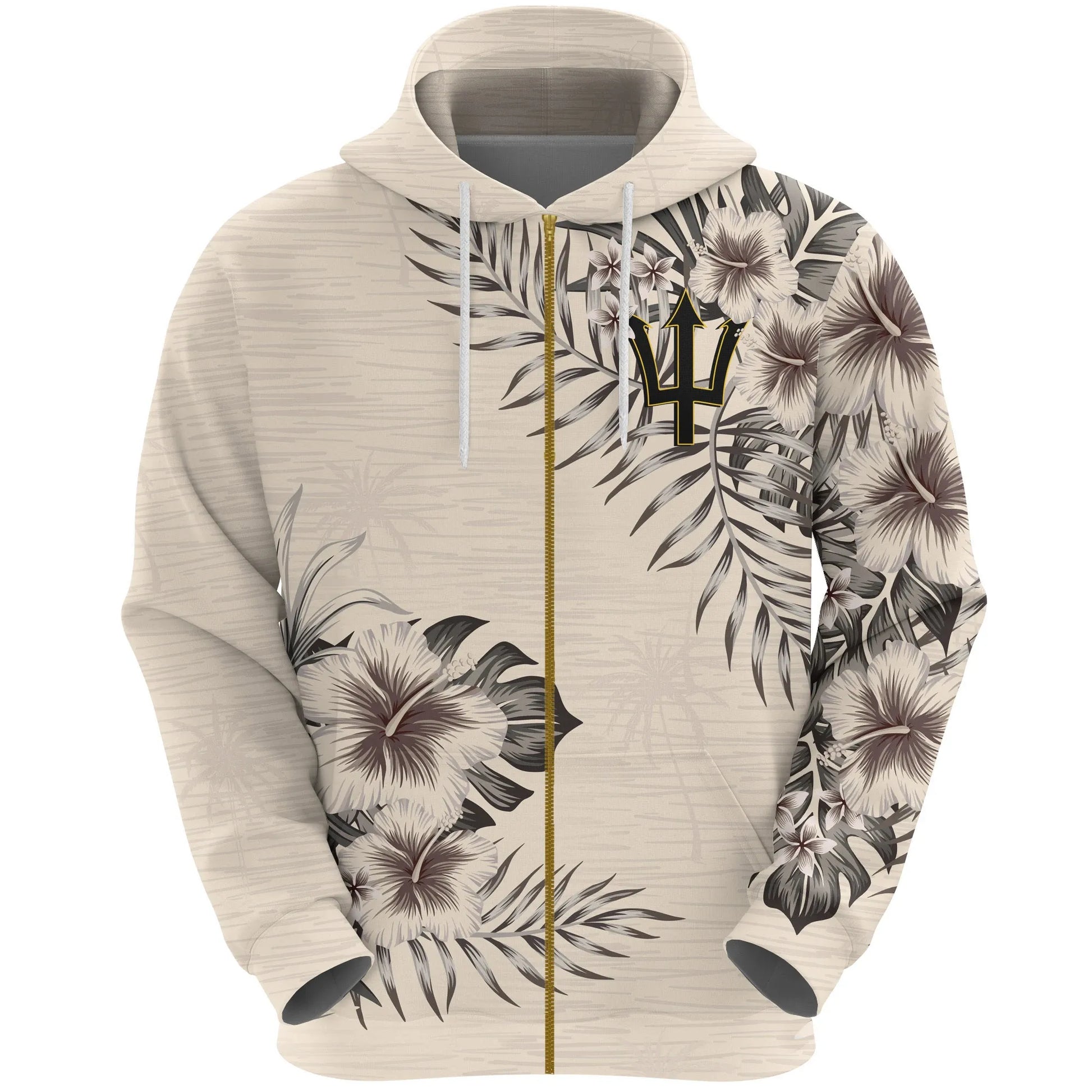 Barbados Zip Hoodie The Beige Hibiscus No