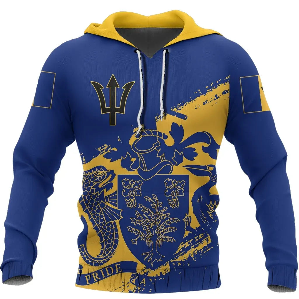 Barbados Flag Hoodie Faded Unisex Printed Zip Hoodie