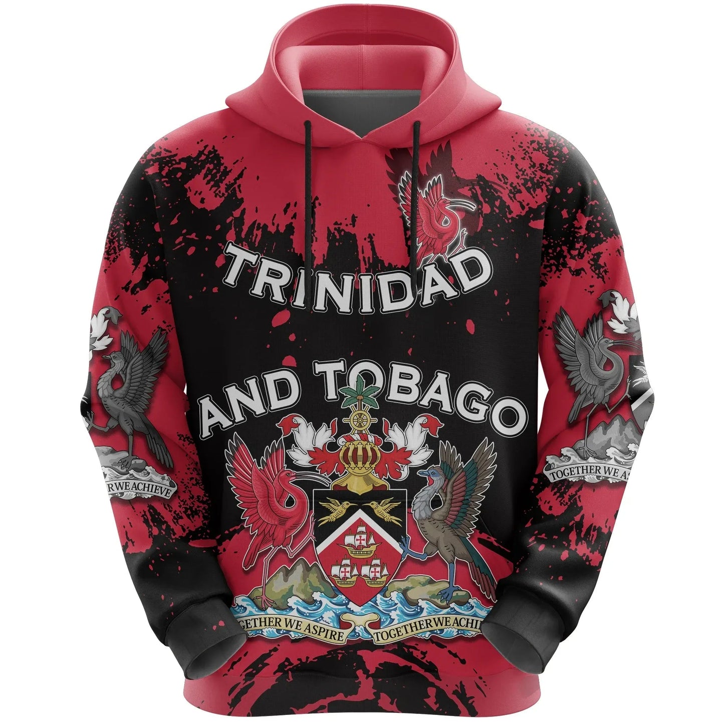 Trinidad and Tobago Scarlet Ibis All Over Hoodie Coat Of Arms