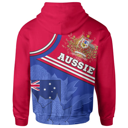 Australia Zip Up Hoodie Aus Flag And Coat Of Arms Zip Hoodie Waratah Flowers 18