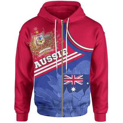 Australia Zip Up Hoodie Aus Flag And Coat Of Arms Zip Hoodie Waratah Flowers 18