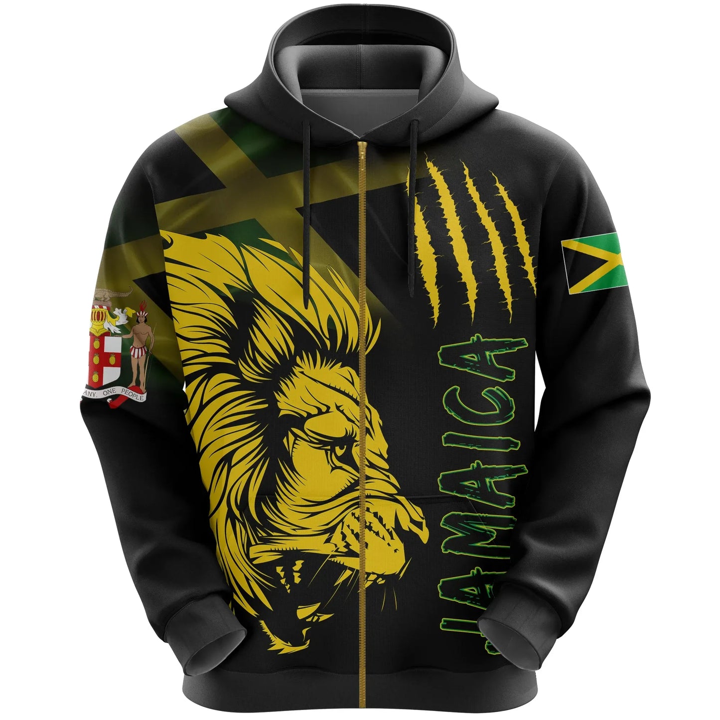 Jamaica Zip Up Hoodie Lion Coat Of Arms Zipper Hoodie