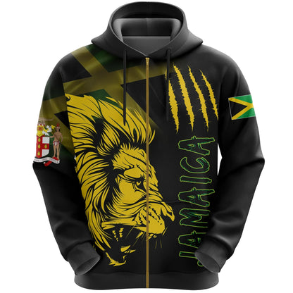 Jamaica Zip Up Hoodie Lion Coat Of Arms Zipper Hoodie