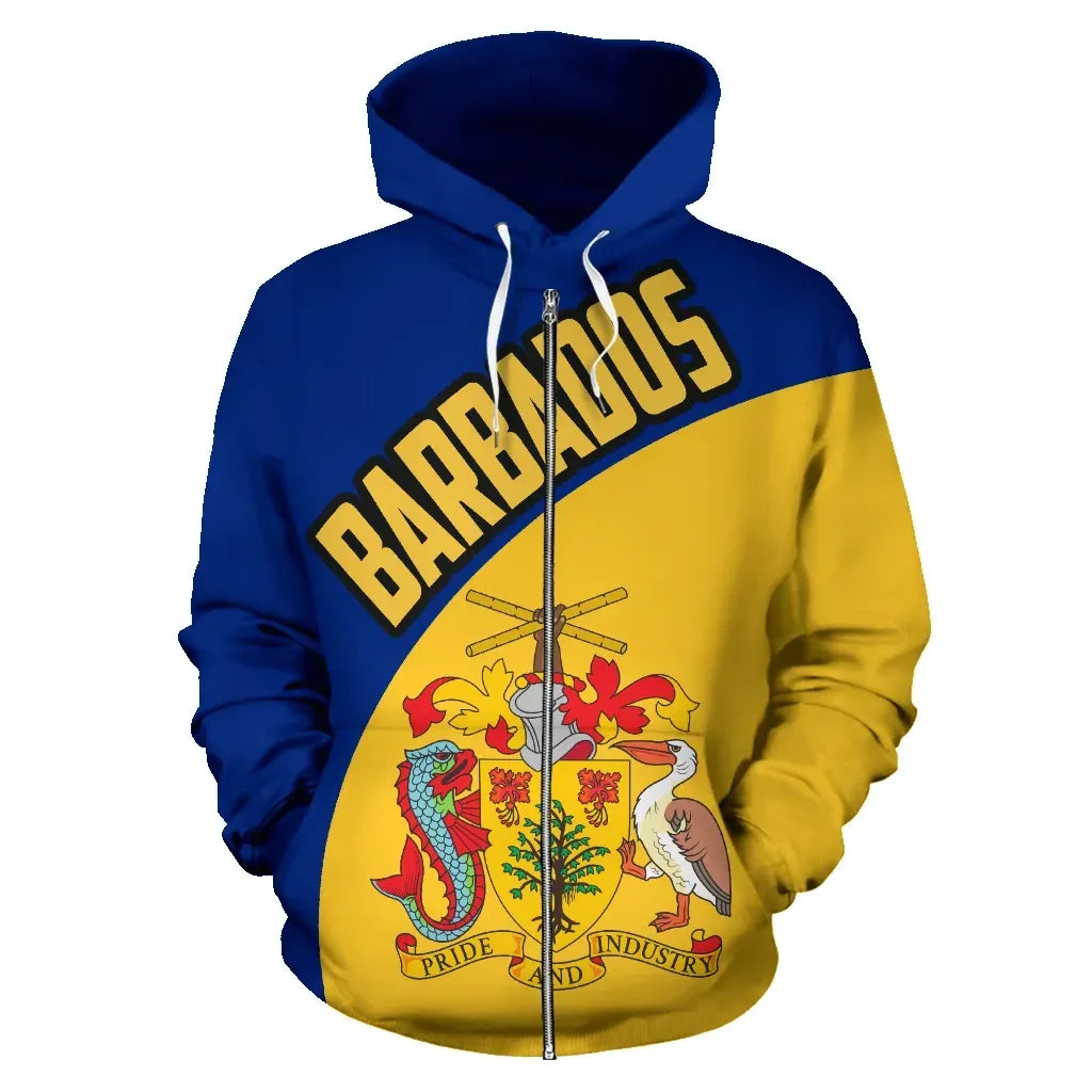 Barbados Zip Up Hoodie Wave Flag Color