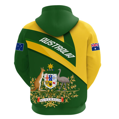 Australia Zipper Hoodie, Australia Coat Of Arms Active Sport