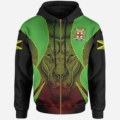 Jamaica All Over Zip Up Hoodie Lion Coat Of Arms