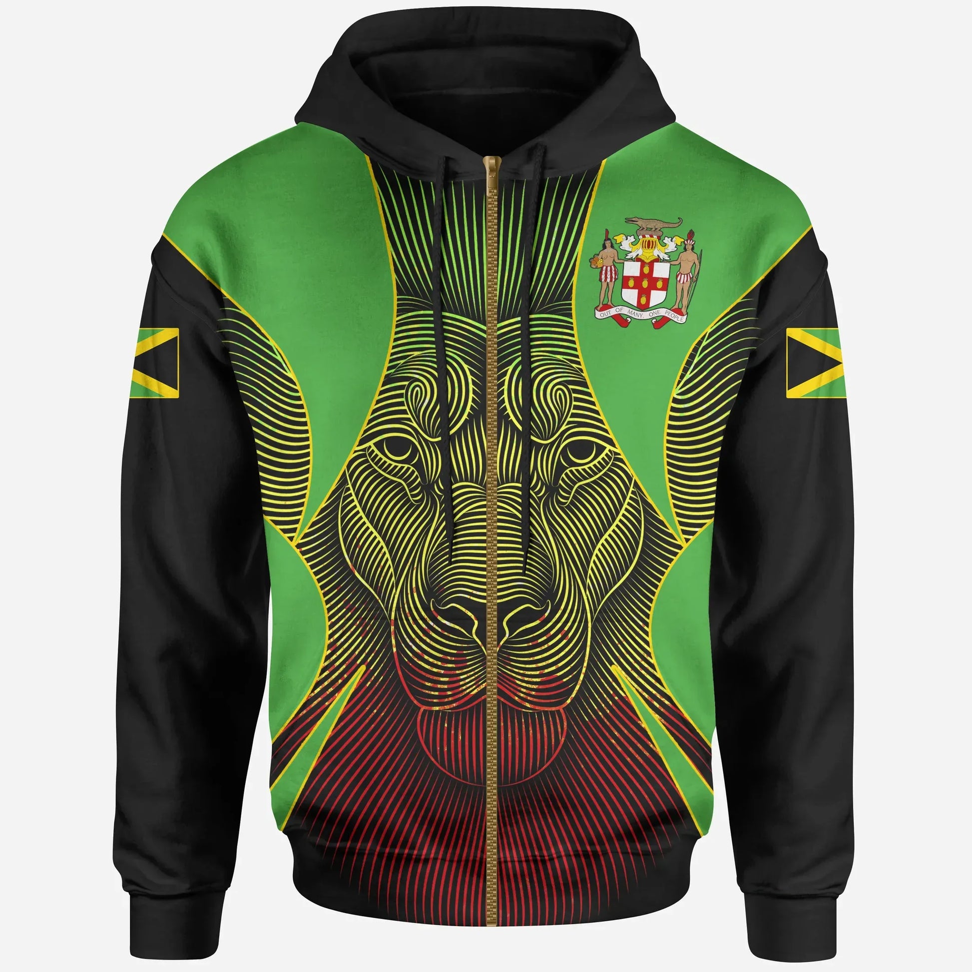 Jamaica All Over Zip Up Hoodie Lion Coat Of Arms